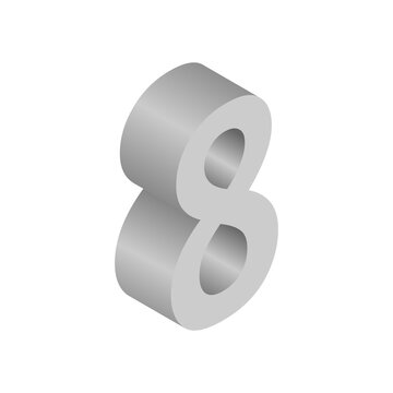 3D grey isometric number 8 PNG with transparent background
