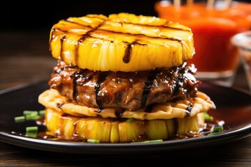 Poster - a burger with grilled pineapple and teriyaki sauce