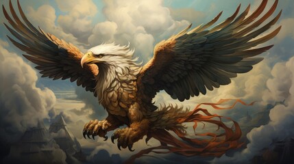 Wall Mural - Art of a myth monster, Griffin, Half lion, half Eagle. Fierce flying Greek monster. Illustration of a fantasy Greek animal. Art of a mythological mythical Greek creature.