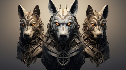 Wall Mural - 3D render of Cerber, hound of Hades, guardian of the underworld. A scary fierce beast dog with three heads. A frightening dog, Cerberus, Guardian of hell.