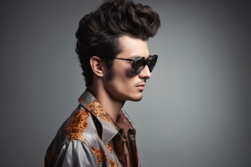 Wall Mural - fashion, runway or model rockstar menswear in retro style isolated on a gray studio background