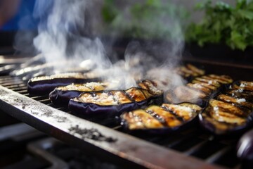 Sticker - blur of smoke billowing from eggplants on a griddle