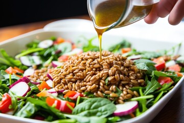 Sticker - hand drizzling vinaigrette over colorful farro salad