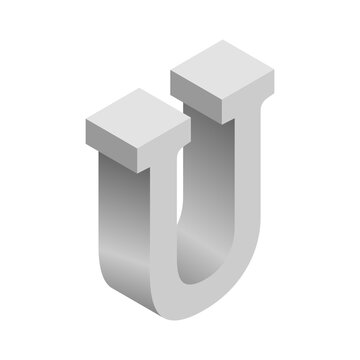 3D grey isometric letter u, PNG with transparent background
