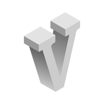 3D grey isometric letter v, PNG with transparent background