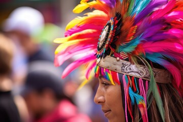 Wall Mural - a woman wearing a colorful headdress at a festival