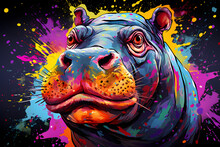 Colorful Hippo On A Black Background