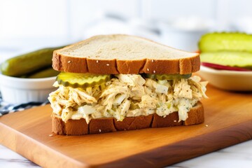 Canvas Print - chicken salad sandwich with pickles on white bread