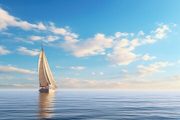 Wall Mural - a yacht sailing alone on a sunny ocean