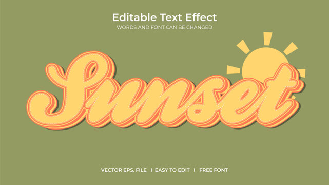 Editable text effect sunset 3d style premium vector, color orange and green pastel