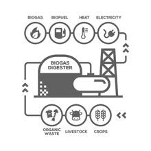 Simple Biogas Plant Diagram. Biogas Production Stages, Renewable Energy And Green Environment