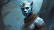Blue-skinned young male creature of fantasy fairy tale magical stylization. AI generated.