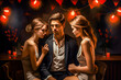 love triangle between a womans and a man in a sad atmosphere,realistic oil painting