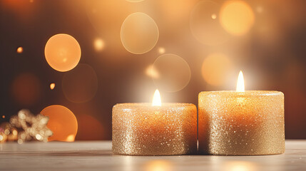 christmas candles on the table, copy space