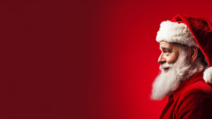 Wall Mural - santa on red background with copy space 