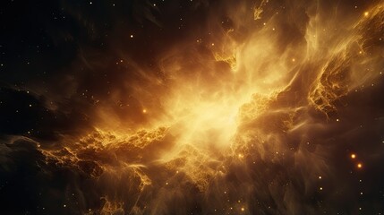 spectacular close up view at spherical nebula with lighting gas clouds, yellow colored