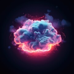 Aufkleber - Abstract pink blue neon cloud glowing from inside, isolated on dark blue background