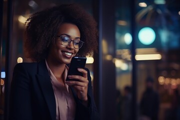 beautiful black woman using her mobile phone