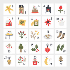 Wall Mural - Christmas advent calendar illustration set. 