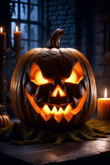 Wall Mural - halloween pumpkin, generated by artificial intelligence