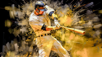 Poster - Abstract Acryl Oil Surreal Baseball Softball The Batter Tries to Hit the Ball Digital Art Wallpaper Background Cover Brainstorming