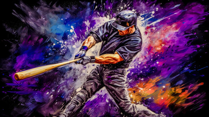 Wall Mural - Abstract Acryl Oil Surreal Baseball Softball The Batter Tries to Hit the Ball Digital Art Wallpaper Background Cover Brainstorming