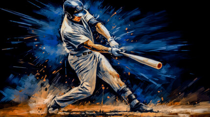 Poster - Abstract Acryl Oil Surreal Baseball Softball The Batter Tries to Hit the Ball Digital Art Wallpaper Background Cover Brainstorming