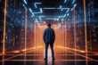 © FloxyArt - High-Tech Data Center with Business Person in Tron Neon Lights