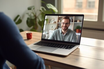 Poster - Woman video conference laptop. Online team. Generate Ai