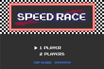Poster - pixel art phrase Speed race. Retro game interface