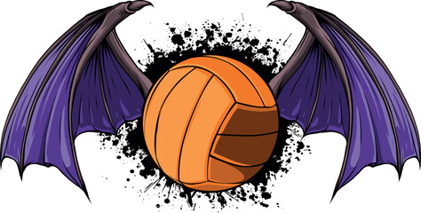 Wall Mural - vector illustration of volley ball with bat wings