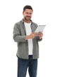 © New Africa - Happy man with tablet on white background
