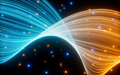 Poster - Abstract glowing particles trail, magic glow energy motion particles.