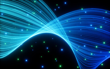 Poster - Abstract glowing particles trail, magic glow energy motion particles.