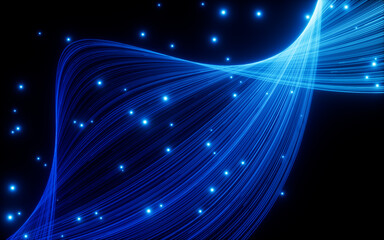 Poster - Abstract glowing particles trail, magic glow energy motion particles.