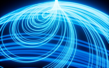 Poster - Abstract glowing particles trail, magic glow energy motion particles.
