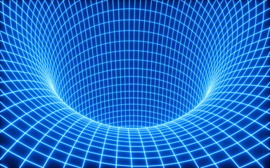 Poster - Abstract neon tunnel, neon wormhole, 3d rendering.