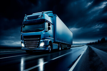 Wall Mural - Truck with container on road, cargo transportation concept.