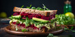 Vegan sandwiches with beetroot hummus.Vegetarian Canapes Pictures, salad and pasta