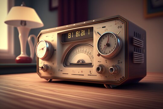 Retro clock, retro alarm clock, retro style, alarm clock by the bed, digital art style, illustration painting