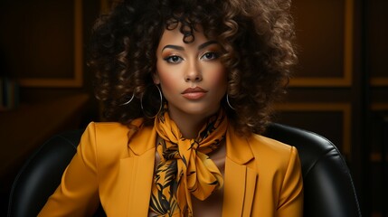 Sticker - Beautiful Curly-Haired Woman in Yellow Attire