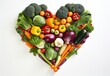 Heart-shaped Vegetables on White Background. Suitable for healthy food themes, a love of vegetables, or promoting a heart-healthy lifestyle.