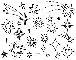 Handdrawn stars vector svg - Line star doodle set - Star shine glow, spark glitter, sparkle light vector illustration - Hand drawn sketch doodle style