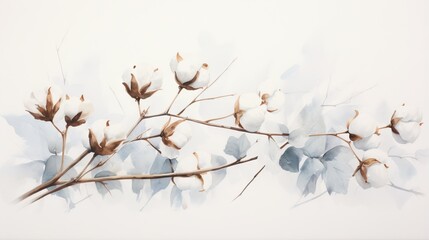 a branch of cotton with white flowers and brown leaves on it. generative ai