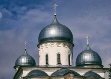 Silver Domes Of The Yuryev Monastery In Veliky Novgorod