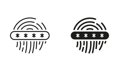 Wall Mural - Unique Biometric Identification. Fingerprint Password, Thumbprint Code Symbol Collection. Touch ID, Privacy Line and Silhouette Icon Set. Access by Finger Print Sign. Isolated Vector Illustration