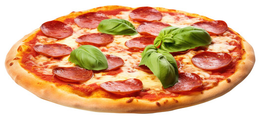 Wall Mural - Pizza pepperoni on transparent background, perspective view