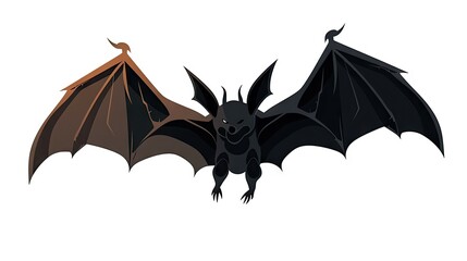 Poster -  a black bat with brown wings flying in the air with its mouth open.  generative ai