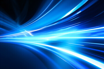 Poster - A blue abstract space with curved light beams in it. Futuristic technology concept.