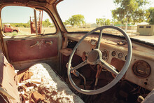 Inside Of The Abandoned Old Rusted Truck In Rural Western Australia